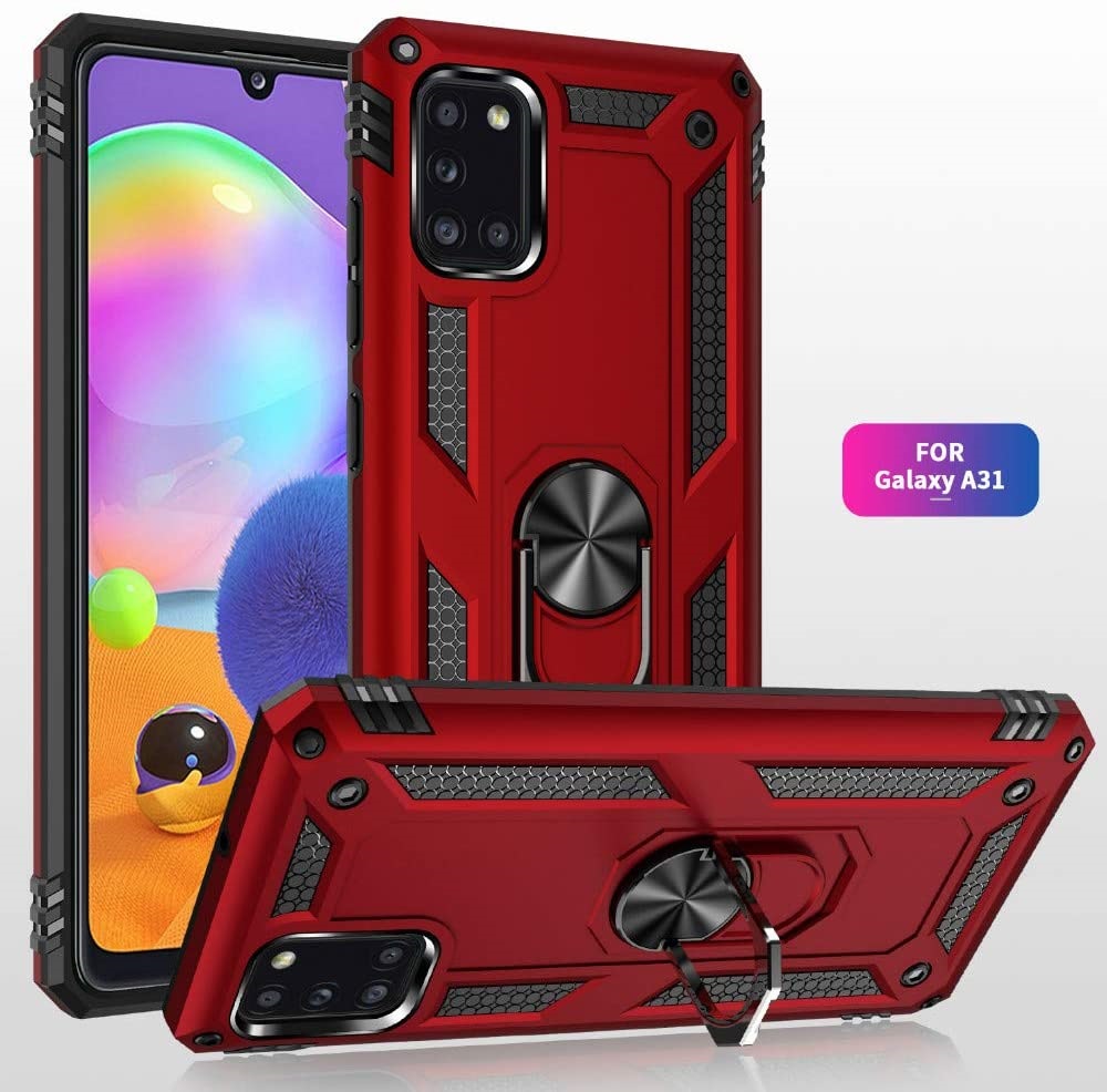 Protectores para celular  para Samsung  A31 Funda reforzada con anillo v2 Rojo